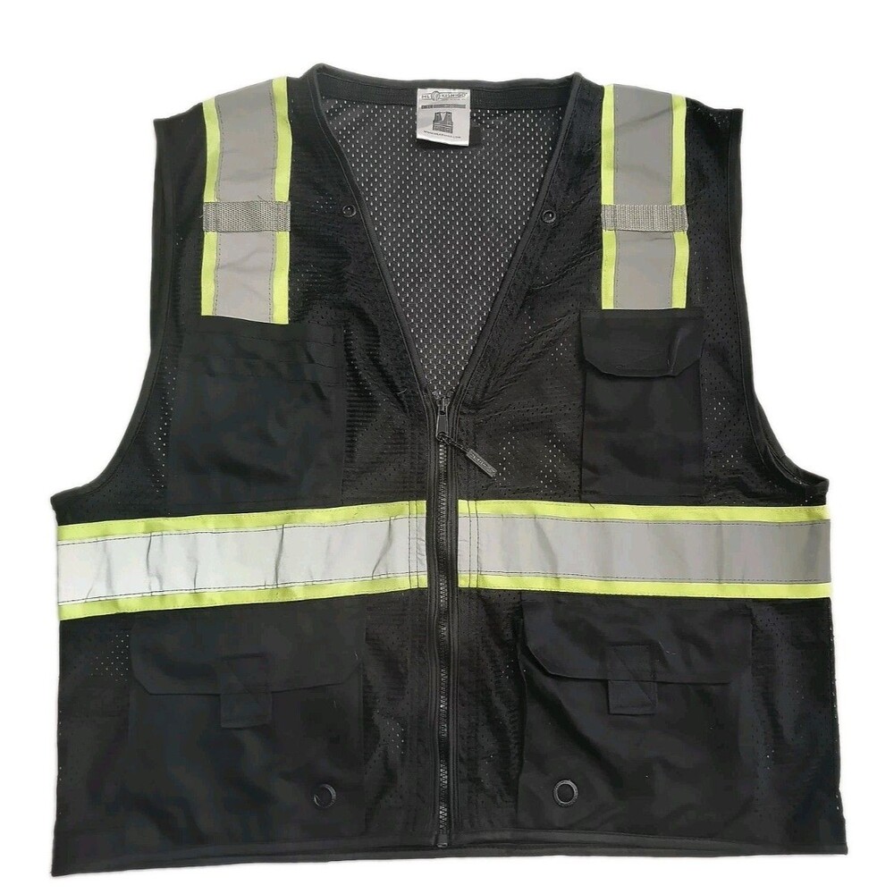 The Original ML Kishigo Safety Vest Zipper Black L/XL Gravel Gear HV B100